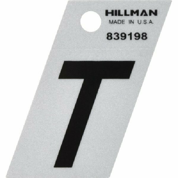 Hillman Angle-Cut Letter, Character: T, 1-1/2 in H Character, Black Character, Silver Background, Mylar 839198